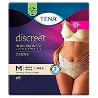 TENA Discreet High Waist Pants, Incontinence Underwear, Creme, Medium, Pack of 9
