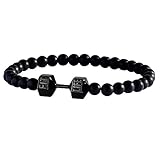 FitLife Fashion Original Dumbbell Bracelet Stainless Steel Glass Beads (Black Small)