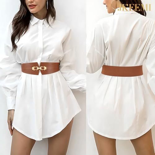 Wide Elastic Belts for Women Stretch Belt Gold Buckle Stretchy Waist Belts for Dresses Coats4