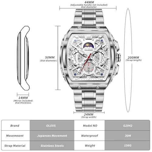 Image of OLEVS Men Watches Square Business Dress Diamond Analog Quartz Date Luxury Watch for Men Casual Stainless Steel Waterproof Luminous Wrist Watch