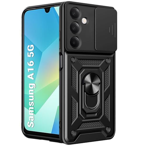 Image of TheGiftKart Tough Armor Bumper Back Cover Case for Samsung Galaxy A16 5G | Sliding Camera Cover, Kickstand & Ring Holder | 360 Protection Back Cover Case for Samsung Galaxy A16 5G (PC & TPU, Black)