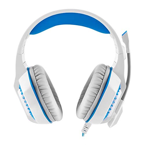 White Gaming Headset For Pc Ps4 With Mic. Over-Ear Headphones For Laptop Games With Noise Cancelling Stereo 53Mm Driver Memory Earmuffs Volume Control Gift For Kids #TOP1
