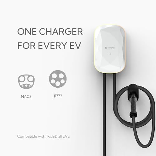 Image of RIPPLEON Level 2 EV Charger - Dual Plug Type Universal Wall Connector Hardwired 11.5Kw - Compatible for All North American EVs - 48Amps 240V Tesla Wall Charger, UL, FCC Lunar Pearl