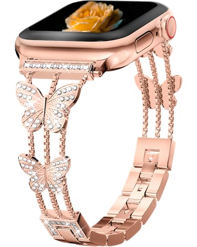 Bracelet Luxe à Strass en Métal Papillon pour Apple Watch Ultra