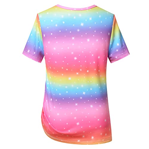 Girls Tee Shirts Short Sleeve T-Shirt Tops Rainbow Summer T-Shirts Tunics 10 11 #TOP1