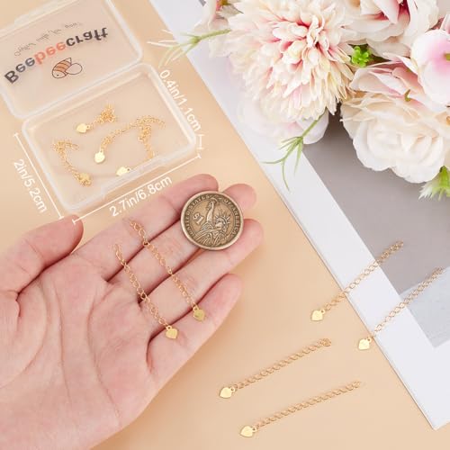 Beebeecraft 1 Box 10Pcs Extender Chain for Jewelry Making 18K Gold Plated 925 Sterling Silver End Tail Chain with Heart Charm Tag for Bracelet Necklace Extension DIY - Image 3