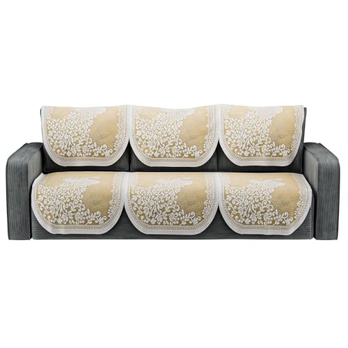 Image of Kuber Industries (Set of 6) Stylish & Durable Cotton Sofa Covers 3 Seater | Washable Sofa Protector /Mat | Suitable Slipcover for Living Room & Office | Peocock Design - Cream