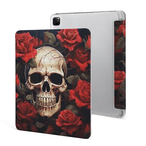 Coque iPad Pro 12.9 tête de mort rose pour dessiner et travailler au café