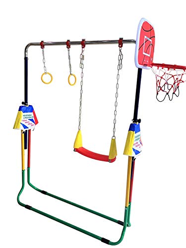 Kids Jungle Gym 4 In 1 Horizontal Bar W 2X6 Ft Tumble Mat Monkey Bar Playground Horizontal Gymnastics Bar, Deluxe Swing Set, Trapeze Rings And Basketball Net Adjustable Foldable #TOP7