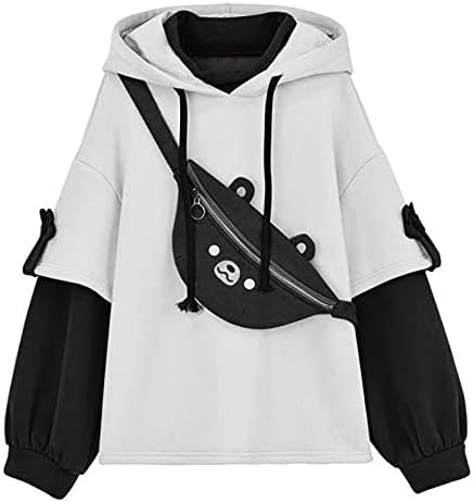 Mimacoo Cute Bear Hoodies For Teen Girls Brown Sweatshirt Long Sleeve Shirts Oversized Pullover with Personality Bag