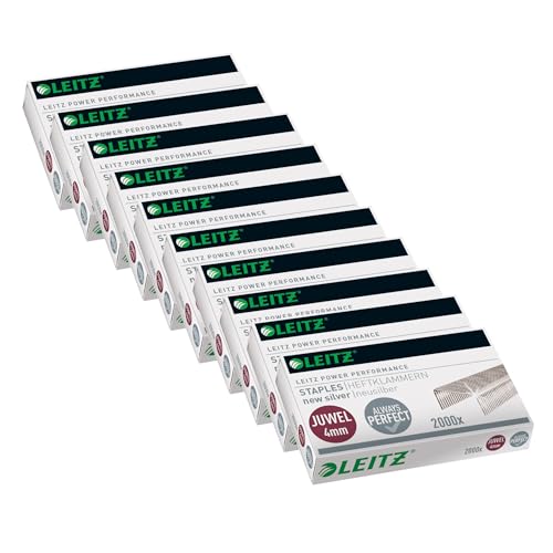 Grapas de 4 mm Leitz Juwel 56410000 con acabado plateado de alta resistencia para archivo limpio