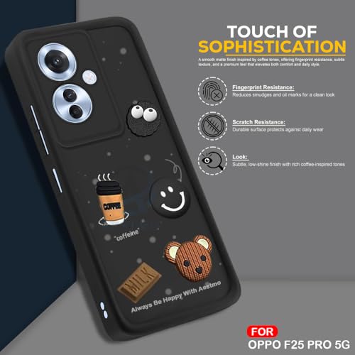 Image of AESTMO Back Case Cover for Oppo F25 Pro 5G Cover | Cute Fun Cartoon 3D Ball | Coffee Silicone Case | Full Body Protection | Camera Protection Back Cover for Oppo F25 Pro 5G (Black)