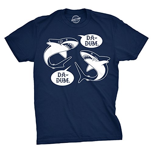 Mens Shark Music Notes Graphic T Shirt – Da Dum Funny Ocean Theme Print – Soft Cotton Blend Comfort Fit – Vacation Beach and Summer Casual Tee for Men - Navy L