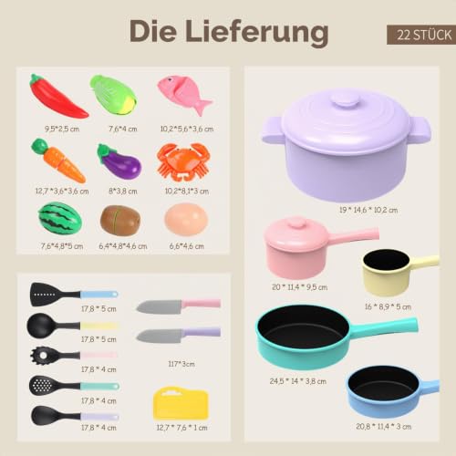 Foto von GILOBABY Kinderküche Zubehör, Spielküche Zubehör, Küchenzubehör Kinder Spielzeug Lebensmittel mit Topfset und Kochgeschirr, Lernspiele Kinderspielzeug Geschenk für Mädchen Geburtstag ab 3 Jahre (Rosa)
