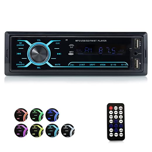iFreGo Radio Coche Bluetooth Manos Libres,1 DIN Autoradio Bluetooth ,7 Retroiluminación en Color, Universal FM Radio para Coche Bluetooth,USB,SD,AUX,FM Control Remoto,Carga rápida,Apagar la Memoria