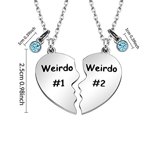 Maxforever Friendship Gifts, Weirdo 1 Weirdo 2psc Set Split Heart Pendant Necklaces BFF Gift for Best Friend2