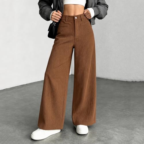 Corduroy Pants Women Wide Leg High Waisted Zipper Button Casual Trousers - image 7