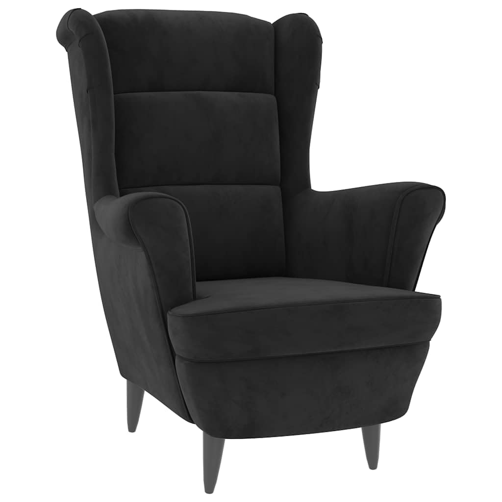 vidaXL Ohrensessel mit Hocker Armlehnen Fernsehsessel Polstersessel Loungesessel Wohnzimmersessel TV Sessel Ruhesessel Relaxsessel Schwarz Samt