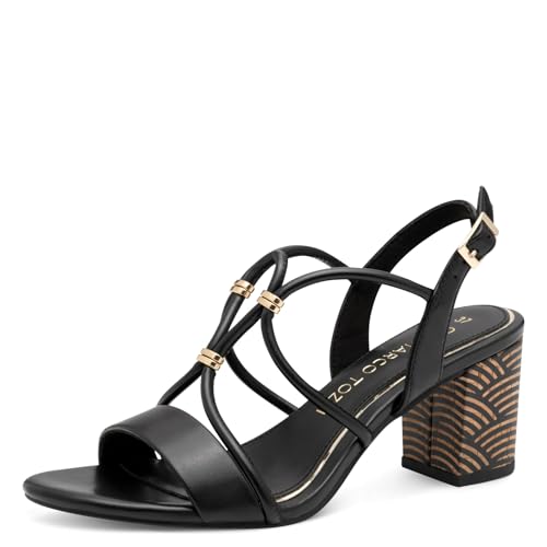 MARCO TOZZI Damen Sandalen mit Absatz Elegant Blockabsatz, Schwarz (Black), 39 EU