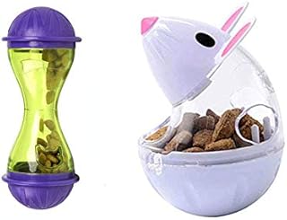 SUNNEE 2Pcs Cat Food Dispenser Cat Treat Toy Feeder Toy for Interactive IQ Treat Training Mouse shape Tumbler (White,Purple)