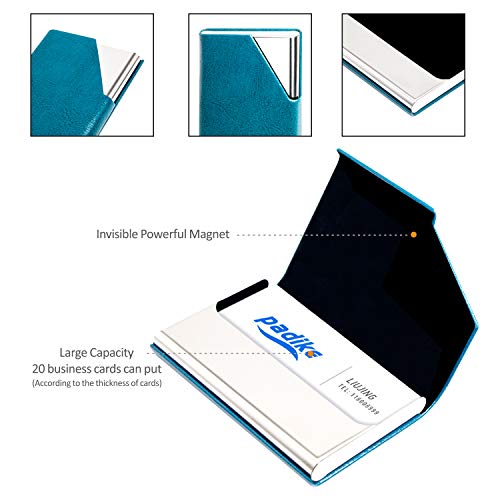 Image of Padike Business Card Holder, PU Leather & Stainless Steel Multi Card Case for Men & Women, Name Card Holder, Credit Card Wallet, ID Case /Holder with Magnetic Closure (Z-Seagreen)