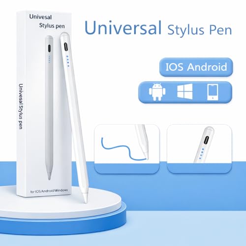 Image of Universal Stylus Pen for Touchscreens, Rechargeable Fine Tip Digital Pen for Writing, & Note-Taking, Works with Android and iOS Devices (Not Palm Rejection Pen) (Extra Replacement Nib Not Received)