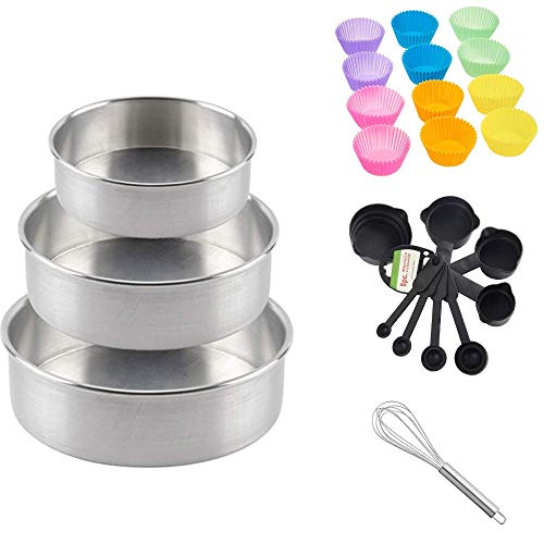 Fuzion Bakeware Set Combo of 24PCS, 3 Pcs Cake Mould, 12 Pcs Silicon Muffin Moulds, 8 Pcs Measuring Spoon/Cup Set, 1 Pcs Steel Whisk (Color May Vary)