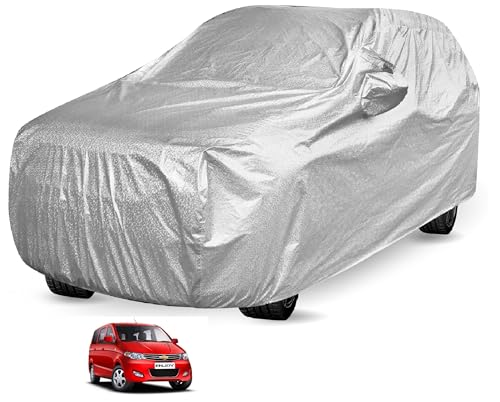Image of Auto Hub Waterproof Car Cover Compatible with Chevrolet Enjoy with Mirror Pocket, Soft Cotton Lining, Waterproof Enjoy Car Cover- Metallic Silver