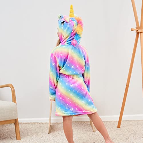 Ceruwum Girls Cozy Unicorn Hooded Bathrobe Sleepwear With Unicorn Slippers, Blindfold And Headband (Rainbow, 6-7 Years) #TOP4