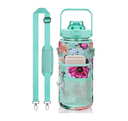 Bolsa Porta Botella de Agua Funda for botella de agua deportiva de 64 oz (2 l), bolsa aislante con correa inclinada for fitness, gimnasio, deportes al aire libre para Deportes Senderismo Viajes(Green