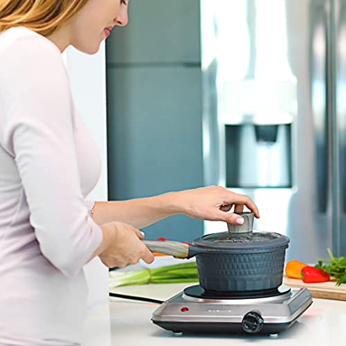 Image of OVENTE Countertop Infrared Single Burner, 1000W Electric Hot Plate w / 7.5 inch Ceramic Glass Cooktop, 6 Level Temperature Setting & Easy to Clean Base, Compact Stove for Home Dorm Office, Silver BGI201S