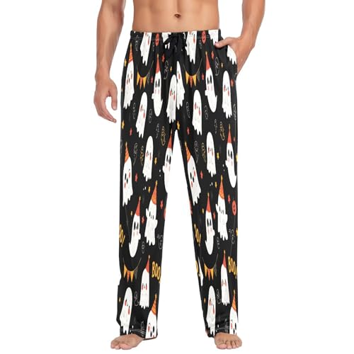 Qilmy Halloween Ghost Men's Cotton Pajama Pants, Lightweight Lounge Sleepwear with Drawstring and Pocket