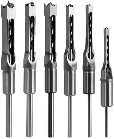 Square Hole Mortise Chisel Drill Bit Tools, HSS Woodworking Hole Saw Mortising Chisel Drill Bit Set Twist Drill, Different Sizes 1/4" 5/16" 3/8" 1/2" 9/16" 5/8"(6pcs)