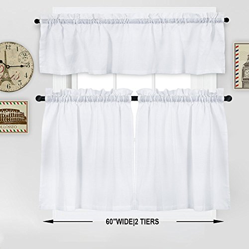 Nanan Curtain Valance,Waffle Weave Waterproof Window Valance For Bathroom,Rod Pocket Tailored Kitchen Valance Curtain Cafe Curtains - 60" X 15", White, One Panel #TOP6