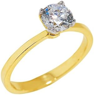 Ladies 10k Yellow Gold 2.2mm Band Four-Prong CZ Solitaire Engagement Ring (Size 5)
