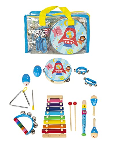 Kids Toyland Kids Musical Instruments Sets For Toddlers Age 3-5, Wooden Percussion Instruments Toys Tambourine Xylophone For Kids Playing Early Learning Musical Toys For Boys Girls Gift (15Pcs) #TOP3