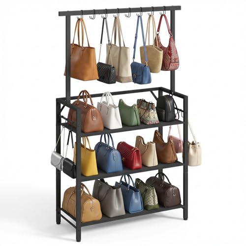 MAHANCRIS Large Capacity Purse Organizer, Purse Rack Stand with 14 Hooks