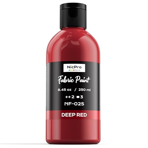 Nicpro Deep Red Fabric Paint, 8.45 oz (250 ml) Fabric Paint for Clothes Permanent, Clothing Paint for Easter Decor, DIY T-shirts Jeans Crafts, Refresh Furniture Upholstery