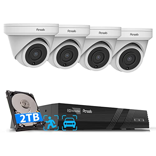 Panoob Poe Security Camera System, 4Pcs Dome Wired 6Mp Ip Poe Surveillance Cameras Outdoor With Person Vehicle Detection And Audio, 4K 8Mp 8Ch Nvr With 2Tb Hdd,2.8Mm Lens110°Wide Angle, Pd0408-6M #TOP4