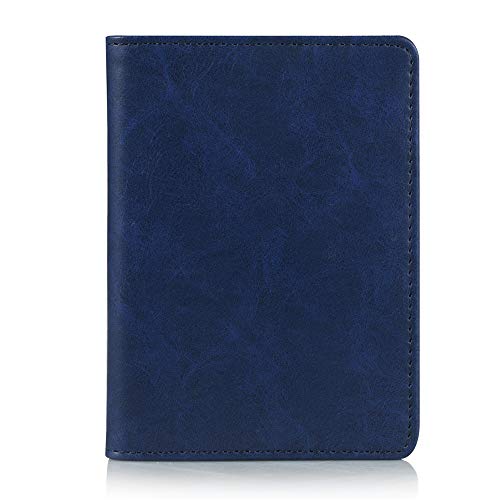 GuangDu Passport Holder Travel Wallet, Premium Vegan Leather RFID Blocking Case Cover - Securely Holds Passport, Business Cards, Credit Cards, Boarding Passes. (Navy Blue)