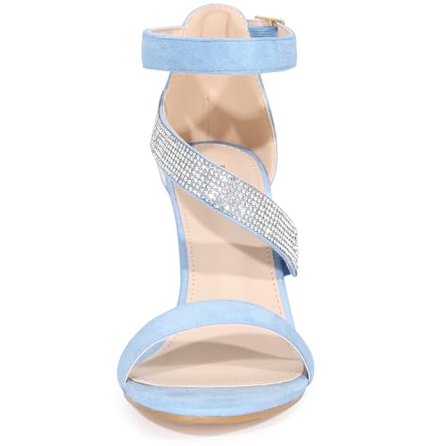 Allegra K Allegra K Women's Rhinestone Open Toe Block Heels Sky Blue Sandals 10 M US