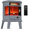 RealSmart Electric Fireplace Heater 22 in Freestanding Fireplace Stove Infrared Fireplace with 3D Flame Effect Remoted Control, Timer, Overheating Protection (Gray)