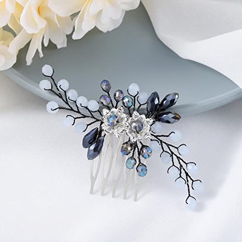 Easedaily Bride Wedding Hair Comb Black Rhinestone Bridal Hair Piece Flower Hair Accessories for Women and Bridesmaid