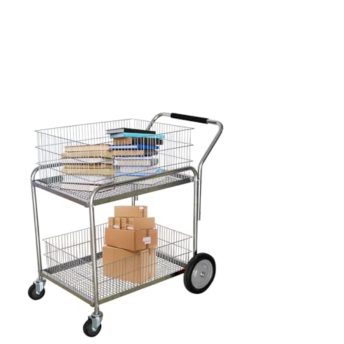 Yeeoy Heavy Duty Wire Mail Cart, Rolling 2 Shelf Basket File Cart with Wheels, 250 Lb Capacity Grocery Cart Utility Cart for Mail Office Room Laundry Shopping - Thumbnail 7
