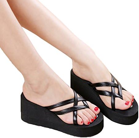 Pingenaneer Flip-flops Women’s High Platform Thong Sandals Criss Cross Strappy Braided Straps Slip On Flat Summer Shoes
