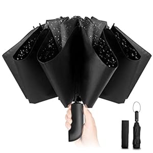 Travel Inverted Umbrella Compact Windproof- Automatic reverse Umbrellas for Rain – Folding Portable Teflon Coating 48inch Span, 10 Ribs Large Umbrella