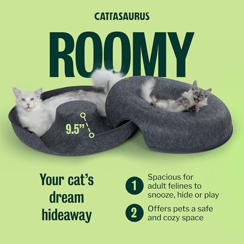 Image of Cattasaurus Peekaboo Cat Cave Donut for Multiple & Large Cats up to 30-45 lbs, 3-in-1 Self Warming Cat Bed, Tunnel & Scratcher for Indoor Cats, Washable & Detachable Small Dog Bed (Dark Gray, Jumbo)