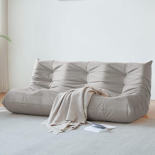 Image of Bean Bag Chair, Large Fireside Chair Bean Bag Sofa for Adults, 3 Seater Bean Bag Chairs for Teens with High-Resilience Foam, Memory Foam Bean Bag for Living Room, Bedroom, Office (Suede, Light Gray)