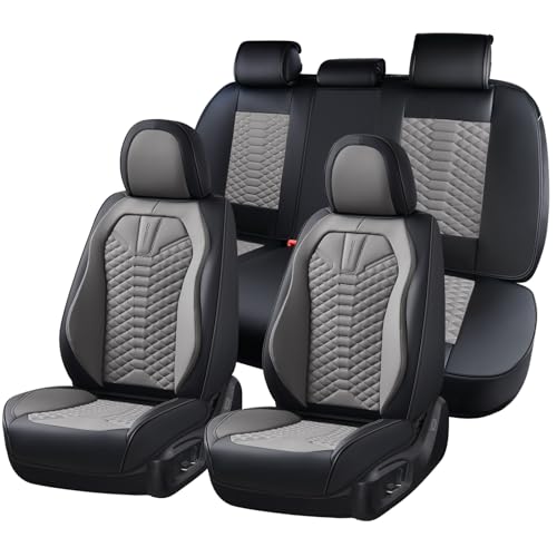 Image of Coverado Leather Seat Covers, Car Seat Covers Full Set, Nappa Leather Seat Covers for Cars, Car Seat Protectors Waterproof, 5 Seats Black&Gray Automotive Seat Covers Fit for Most Cars Trucks