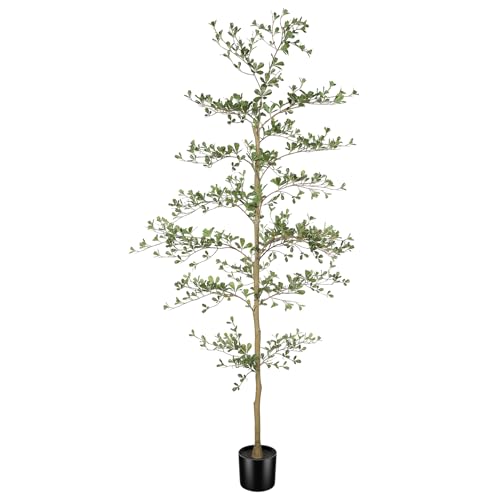 LYERSE Black Olive Tree 7ft - Faux Black Olive Tree with Natural Trunk and Realistic Leaves - Artificial Shady Lady Tree for Modern Home Office House Living Room Decor